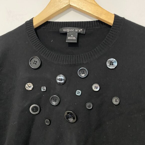 August Silk Black Button Sweater Size XL - Picture 2 of 4